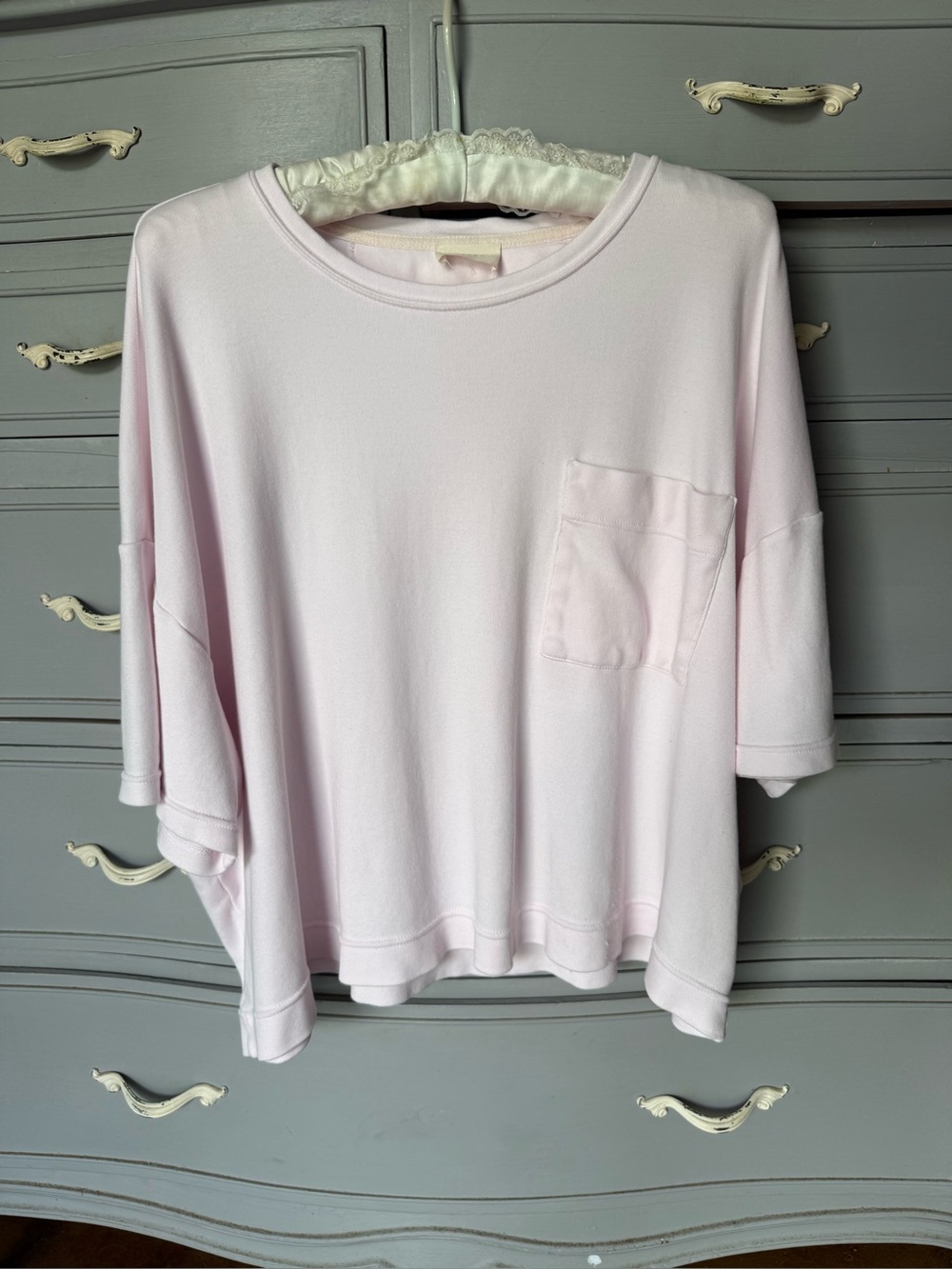 From Poetry of London, hard to find very pale soft pink tee. Beautifully made.